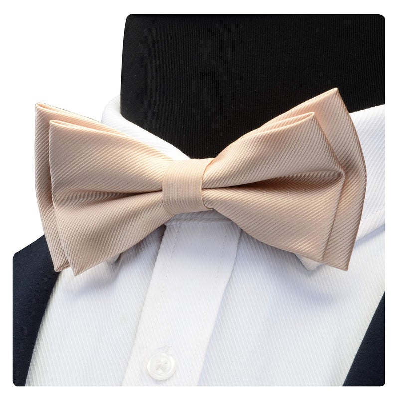 GUSLESON Champagne Bow Tie and Pocket Square Cufflink Sets Mnes Wedding Double Fold Pre-tied Bow Ties (0577-10) - Image 3